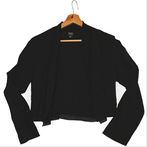 Eileen Fisher 100% Silk Sequins Black Cape open front size M - Picture 1 of 7